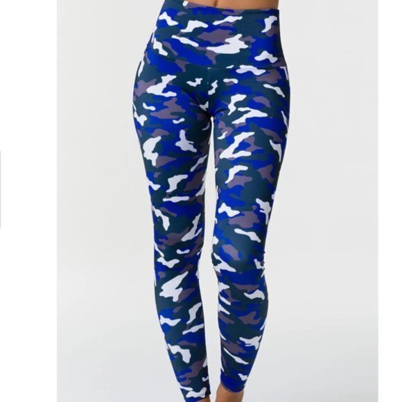Onzie Midnight Blue Camo High Rise  Leggings Medium - Picture 1 of 12